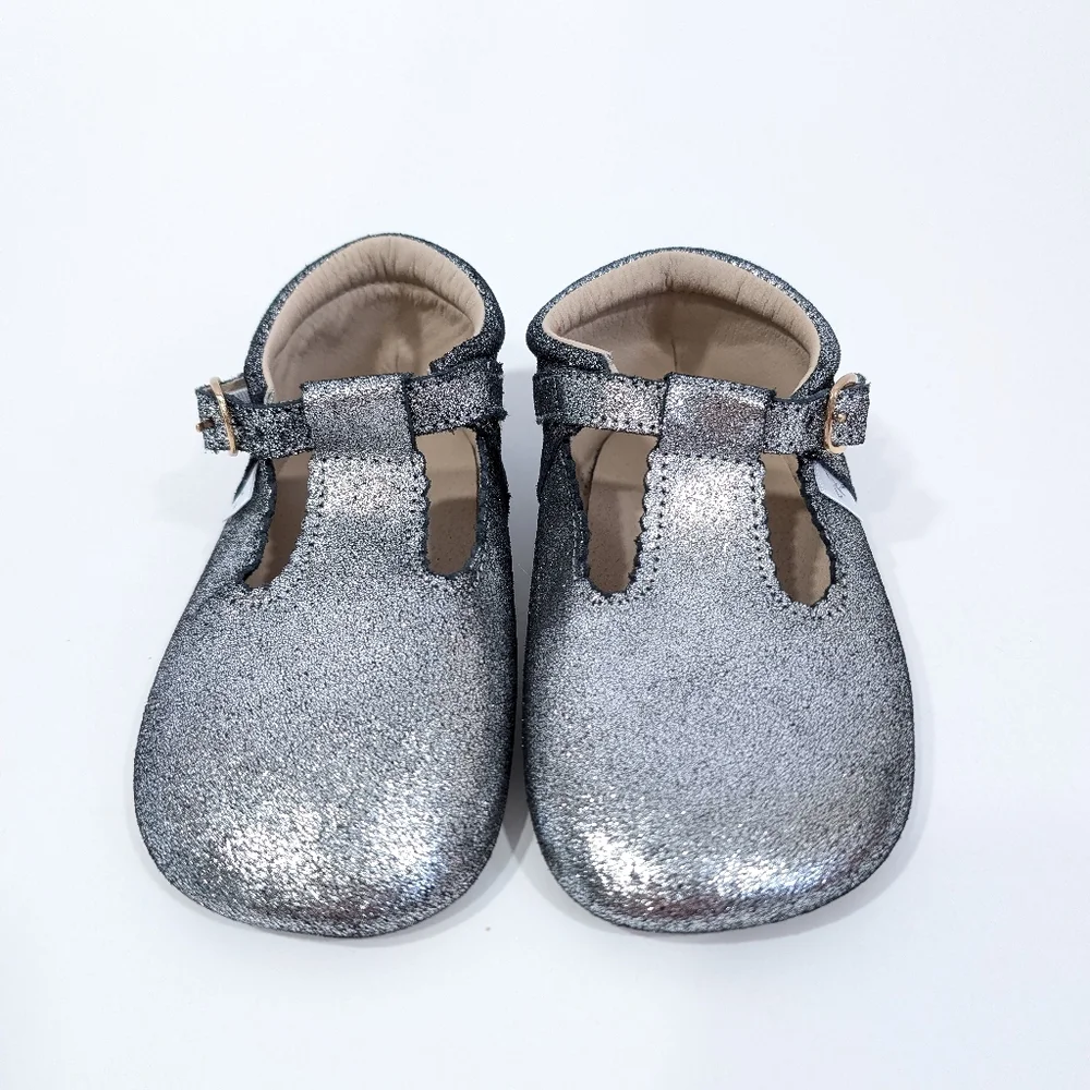 Little Love Bug T Bar Leather Moccasins sz 10 NEW Little Girl Dress Shoes Silver